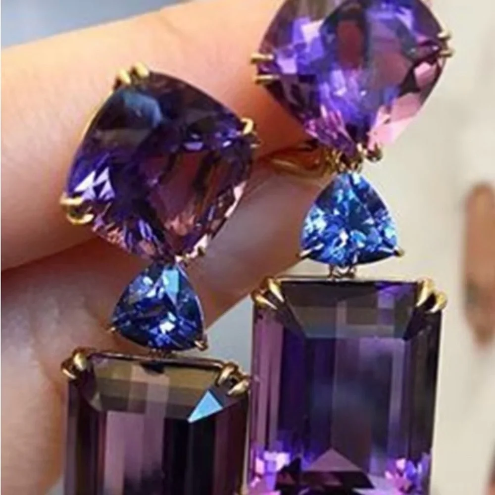 Gold and Purple Drop Earrings